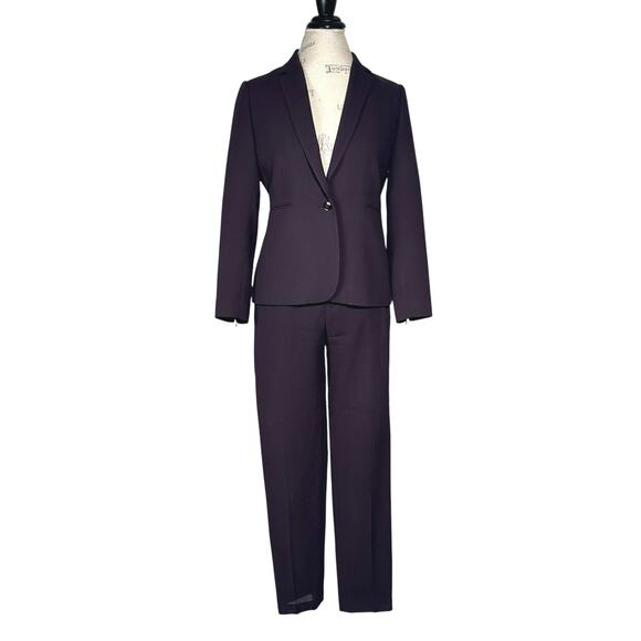 Reiss | Women | Camila Dark Plum Wool Textured Business Blazer Pant Suit | Sz 8 - Picture 2 of 16